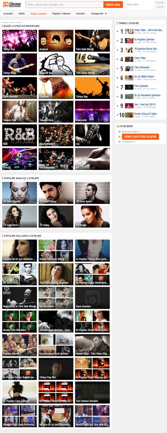 İzlesene Playlist Keşif Sayfası