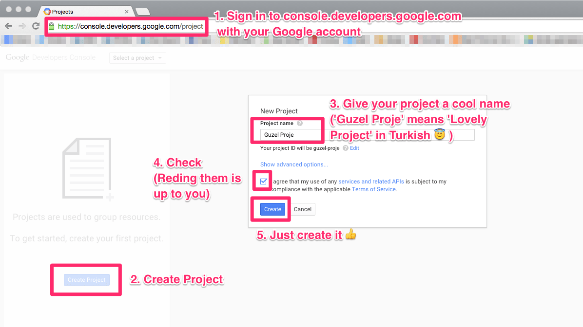Creating a project on Google Developers Console
